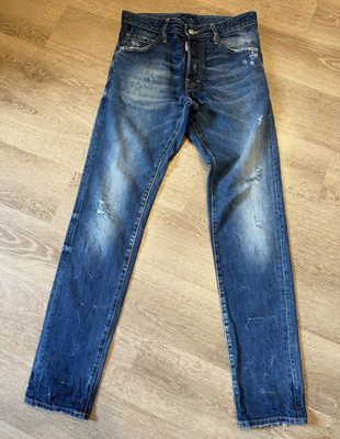DSQUARED2 Men s Blue Medium Wash Distressed Slim Straight Denim Jeans 46