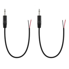 2-Pack 3.5Mm 1/8" to Speaker Wire TS Mono Male Plug to Bare Wire Pigtail Connect