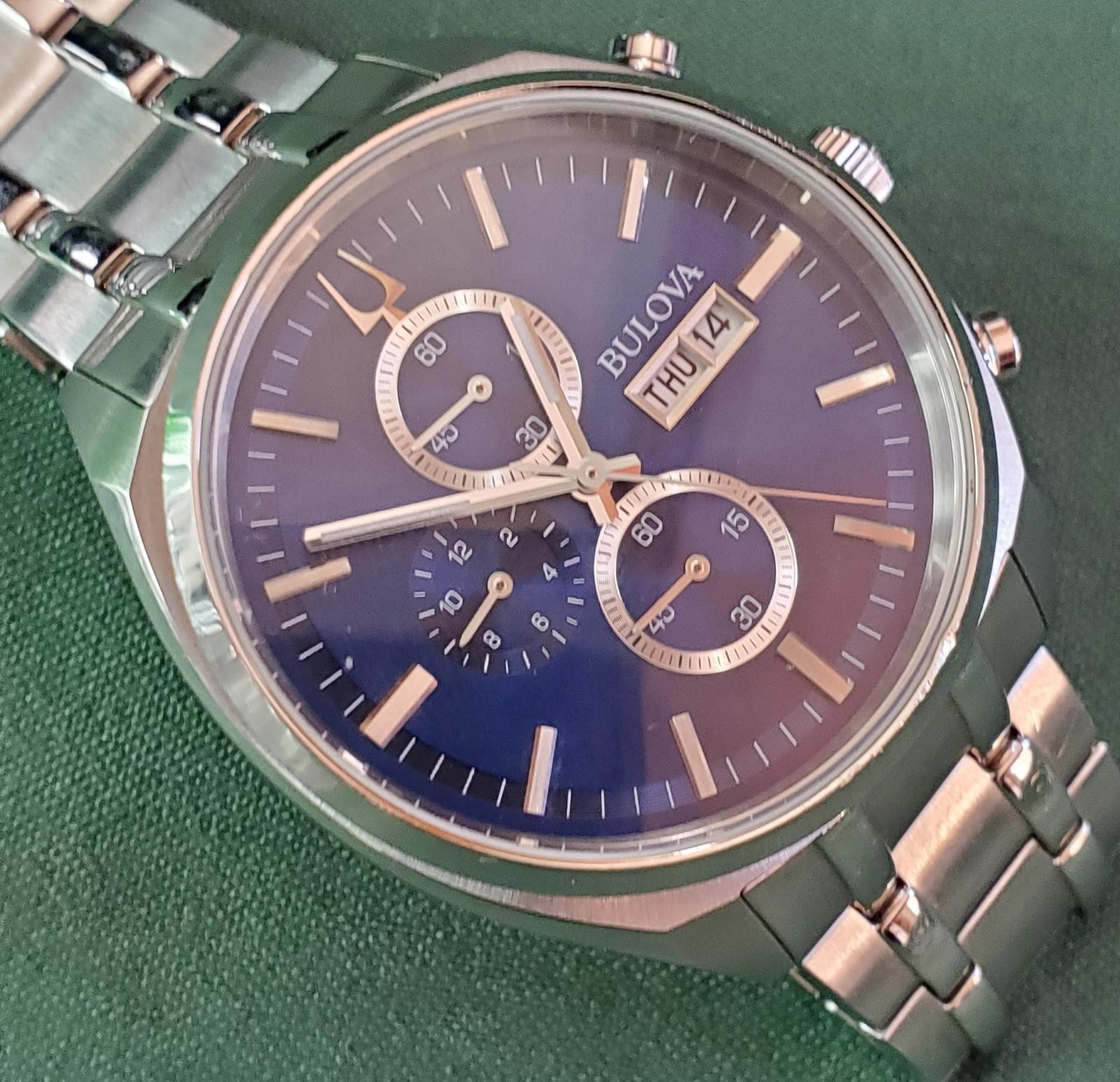 Bulova Chronograph Watch Blue Dial Stainless Steel Bracelet 13 Working