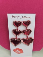 NWT $68 BETSEY JOHNSON Love Spell 3 Red Heart Valentines Crystal Drop Earrings