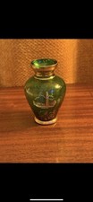 Vecchia Murano Italian Glass Emerald Green 24k Gold Gilt Bud Floral 5" Vase
