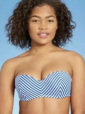 Shade Shore Women's Light Lift Bandeau Bikini Top Blue White Stripe NWT 38DD
