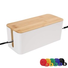 Cable Management Boxes Organizer, Bamboo Lid, Large Storage Wires Keeper Hold...