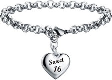 Happy Birthday Bracelet, Heart Charm Gift for Women  Teen Girls, Ages 16