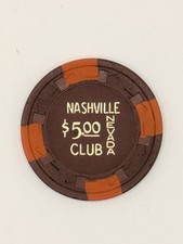 Nashville Nevada Club (Downtown LV), $5 Casino Chip, used, excellent