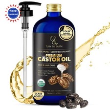 Organic Castor Oil 16.9 Oz Cold Pressed Glass Bottle USDA Certified