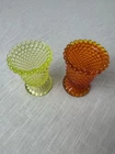 Vtg  Fenton Hobnail Pedestal Candle Holders Amber Orange & Vaseline Green Glass