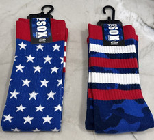 2 Pairs 4th July Blue Camo Stars Crew Socks Size 10-13 Two Sox Shoe 6-12