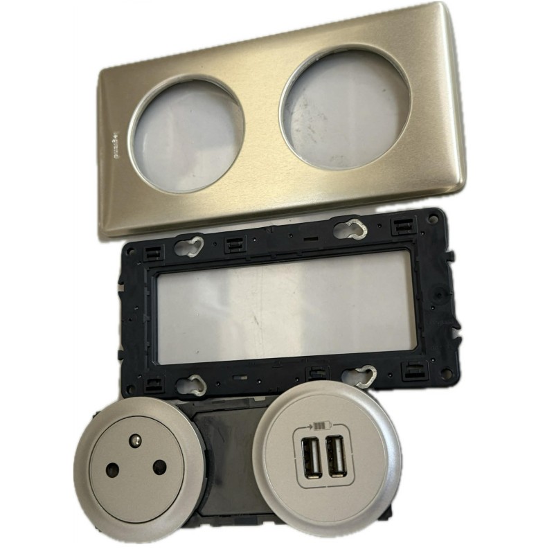 Prise encastrable titane 16A bloc complet chargeur double USB type A 3A - 2