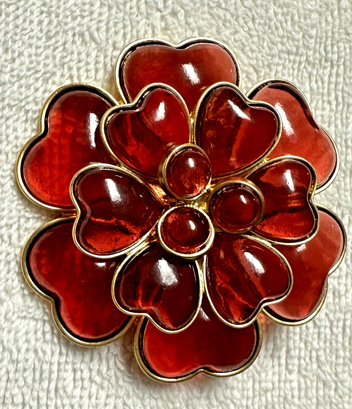 Signed MONET Layered Red Flower Statement Pin Bro… - image 1