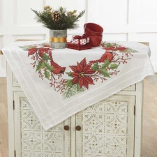 Craftways® Poinsettia & Cardinal Topper Stamped Cross-Stitch Kit