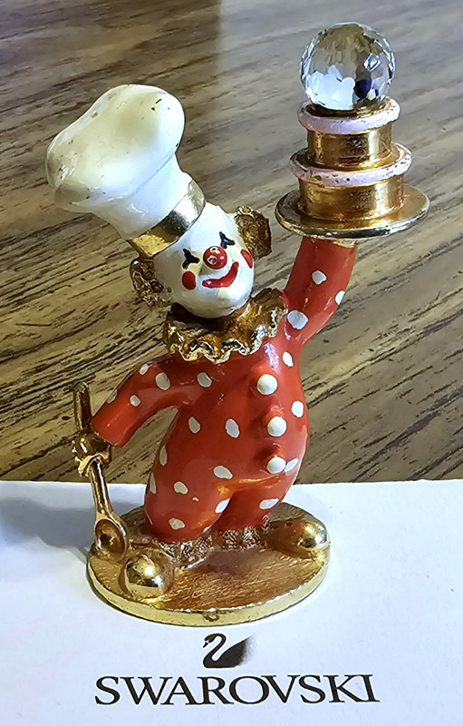 🤡 Swarovski Spoontiques 1987 Pewter, Baker Clown Figurine, Cake, Spoon, Crystal