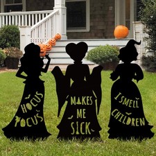 3CT Hocus Pocus Witch Yard Signs, Large Black Halloween Outdoor Decor