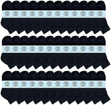 36PK Wholesale Bulk Kids Mid Ankle Socks, Cotton Athletic Ankle Socks 4-6 Black