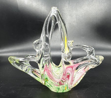 Vtg Murano Art Glass Centerpiece Basket Stretched Freeform 6" Multicolor EUC