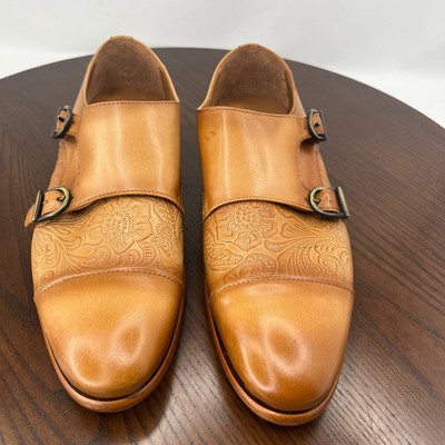 Taft The‎ Lucca Monk Shoes Men\'s 39 / 6 Tan Emboss Leather Double Strap Cap Toe The Lucca Double Monk Strap Shoe in Honey Floral | TAFT main image 3