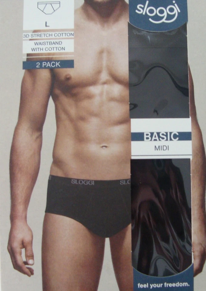 SLOGGI BASIC MIDI UOMO SLIP COTONE Conf Singola - Doppia BIANCO NERO GRIGIO - Immagine 2 di 3