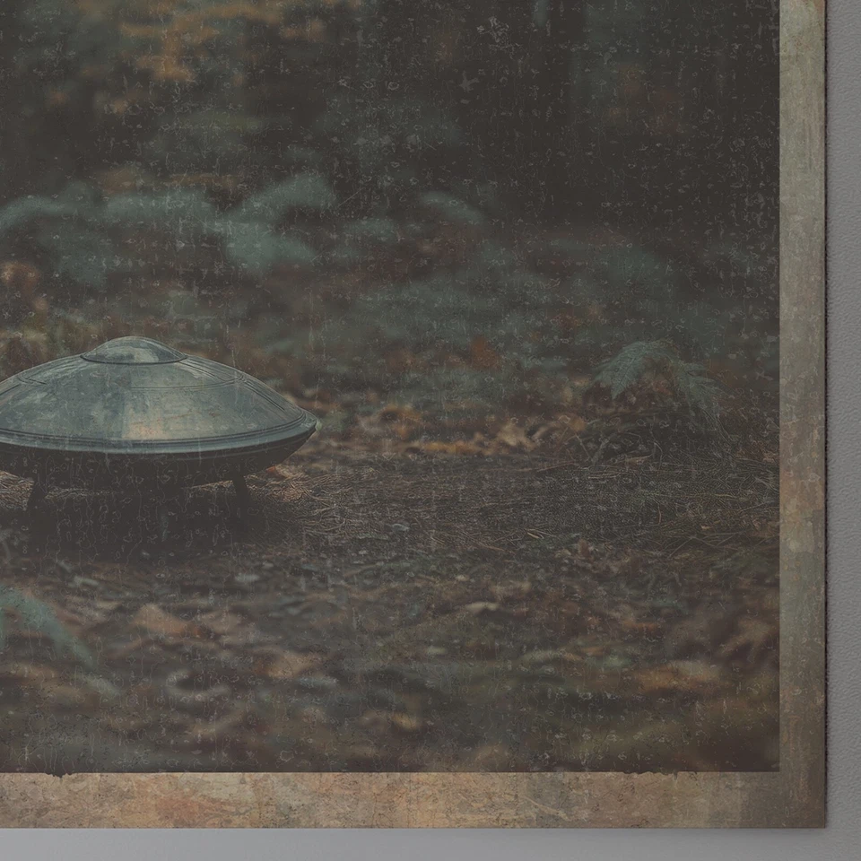 Vintage UFO Alien FOREST Wall Art, Cryptid Halloween Decor, Sci-fi Nature Poster - Image 3 of 4