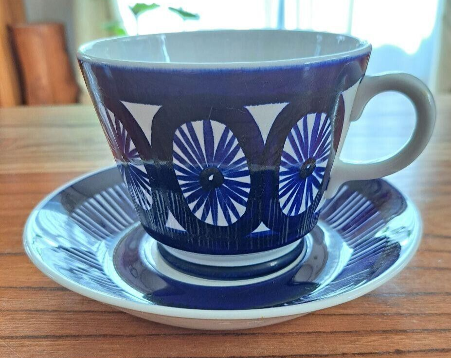 ARABIA Fiesta Cup & Saucer Ulla Procope Vintage Finland Used Rare 