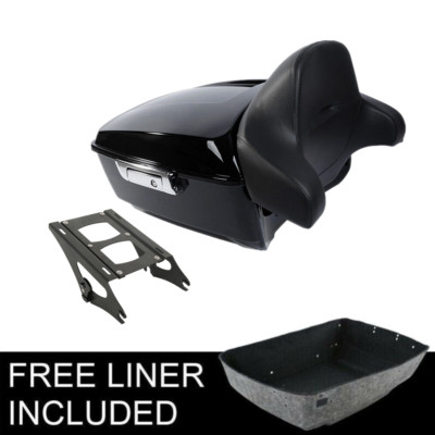 King Pack Trunk w/ Backrest Mount Rack Fit For Harley Tour Pak Road Glide 14-24
