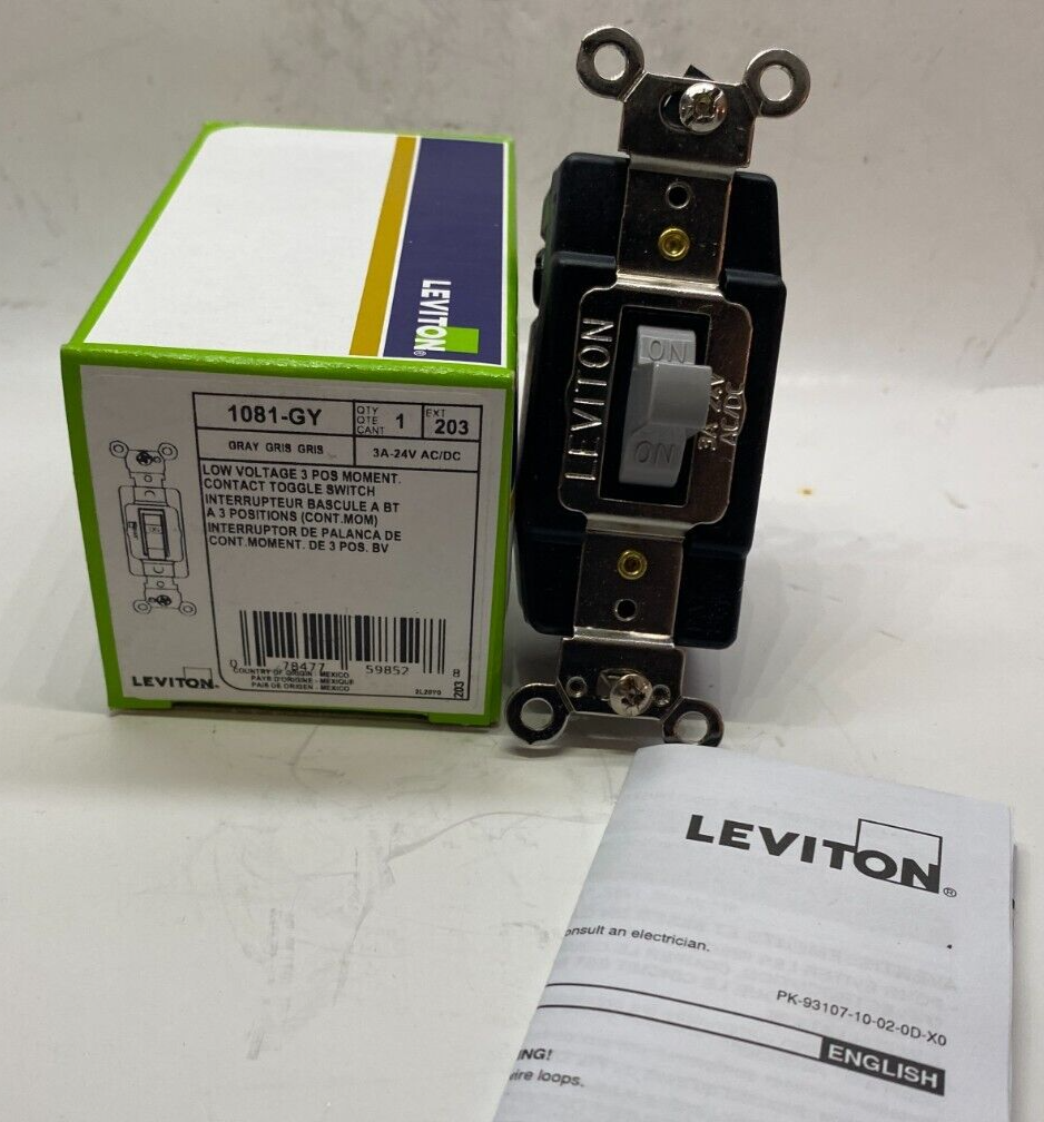 LEVITON 1081-GY 3A 24V Momentary Contact Toggle Switch - 3 Position ...