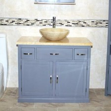 Bathroom Vanity Unit | Grey Wash Stand Golden Onyx Marble Stone Basin