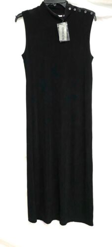 🖤 CHICO'S TRAVLERS Black Slinky Gina Button Mock Neck Midi Maxi Dress 1 = M 8US