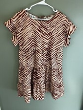 Nine West Short Sleeve Short Boho Tiered Ruffle Dress Size small brown /tan