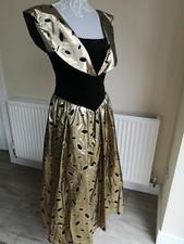 Gorgeous Vintage Winsley Ballgown Dress Black Gold Fit &Flare Sparkle Sz 12 Midi