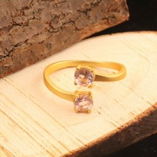 Peach Quartz Dull Gold Plated Double Stone Statement Adjustable Ring For Women