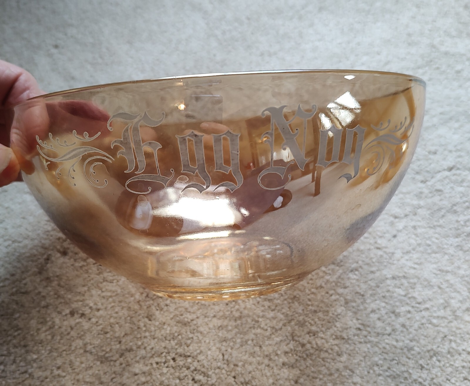 Egg Nog Party Set 5 Cups Bowl Jeanette Marigold Carnival Glass Lusterware Set