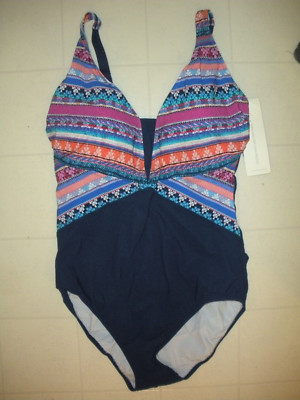 Profile by Gottex Multicolor Tapestry 1 PC V Neck Swimsuit Sz 12 NWT