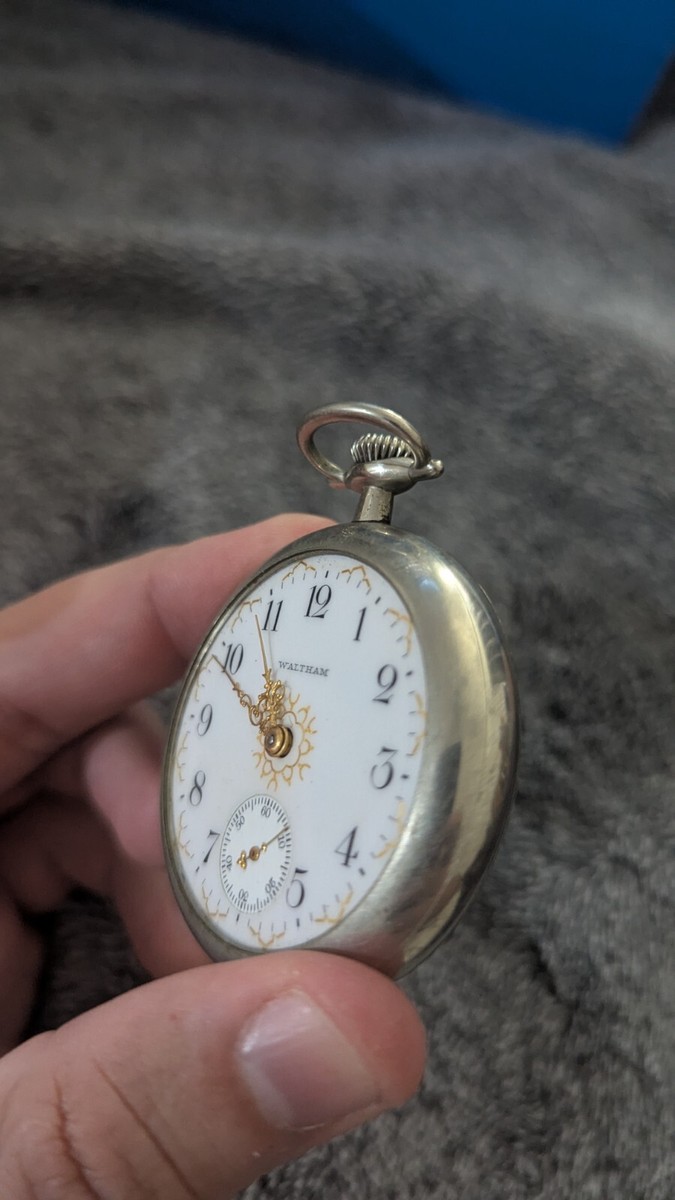 Antique 1908 Waltham Grade Model 1908 16j Pocket Watch Silveroid case View 2