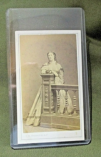 CDV - Standing Woman at Post and Railing - Civil War Era.