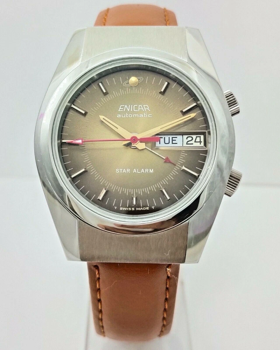 ENICAR STAR ALARM Day Date Automatic Cal.5008AS 25J Swiss Men s