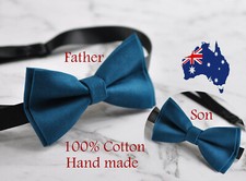 Father Son Match 100 Cotton Handmade Petrol Blue Bow Tie Bowtie Party Wedding