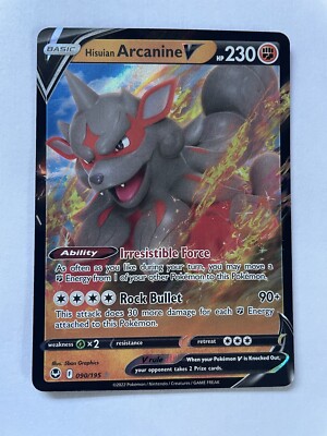 arcanine v pokemon card price Hisuian - 179/195 Full Art Ultra Rare Colorless Rock Bullet (90+) This attack does 30 more damage for each Fighting Energy attached to this Pokémon arcanine v pokemon card value