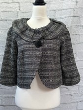 Tibi Women’s Jacket Retro Crop Pleated One Button Front Blazer Size Uk 8 Tweed