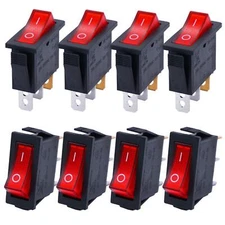8 Pcs Rocker Switch 3 Pins 2 Positions 20A/125V 16A/250V SPST Red LED Light