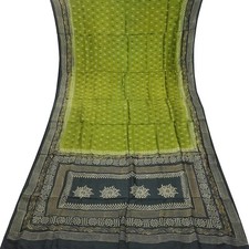 Namaste Vintage Green Sarees 100 Pure Silk Printed Indian Sari 5YD Craft Fabric
