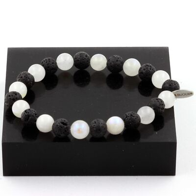Moonstone And Lava Bead Bracelet 8 Mm. Made In France.