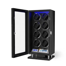 Fingerprint Unlock Automatic 8 Watch Winder Box Display Case LED Light Backlight