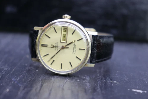 Vintage OMEGA Seamaster DE VILLE Automatic 14K Bezel Mens Watch Day Date Service