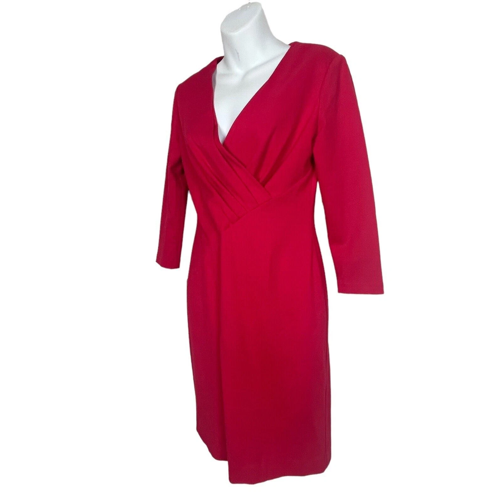 VALENTINO Abito Pintuck manica a 3 4 Lafayette 148 rosso New York taglia 0 ponte collo a V Ca