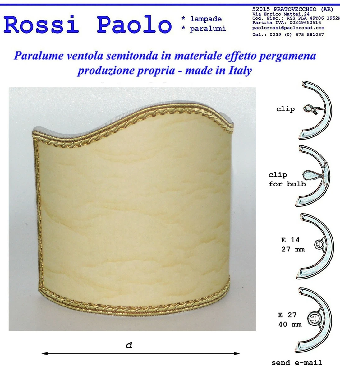 Paolo Rossi Paralume In Finta Pergamena Bianco Latte Con Venature E Rifinitura Oro, Made In Italy, Attacco Molla/E14/E27