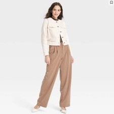 A New Day Womens Off White Cream Cropped Button Front Jacket Office Blazer