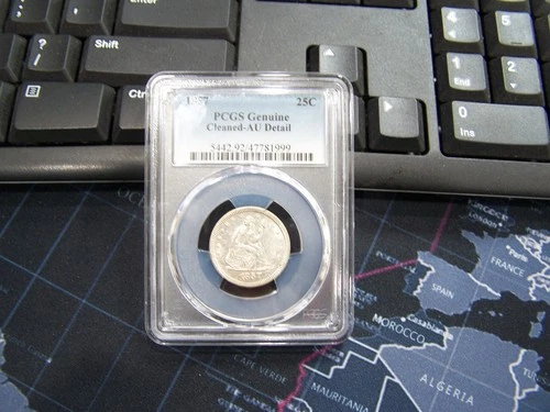 1857 25C Seated Liberty Silver Quarter - PCGS AU Details Cleaned - Free Shipping