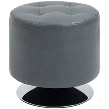 HOMCOM 360° Swivel Foot Stool PU Footstool with Thick Padding, Grey