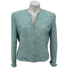Carlisle Tweed Blazer Jacket SZ 8 Women's Rayon Silk Lined Blue Comfort Career