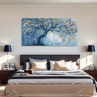 Abstract Tree Painting with Blue Gradient SkyUnframed Canvas Painting for Living